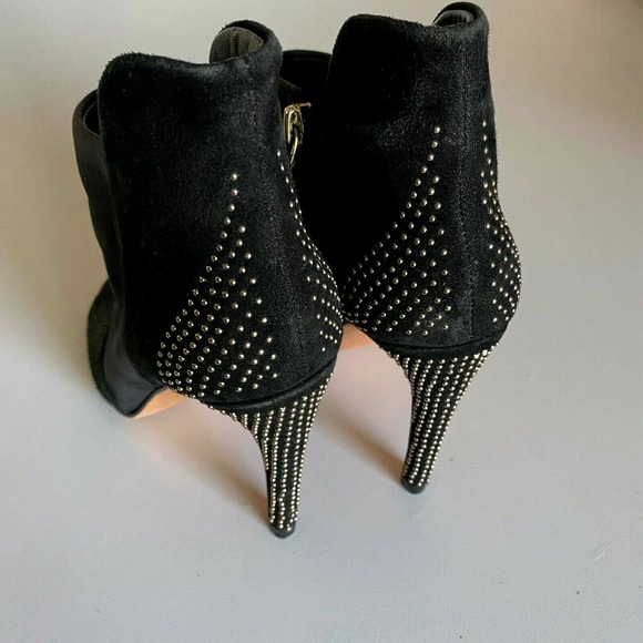 Rebecca Minkoff Reagan Too Peep Toe Combo Bootie heel Stud Cut Out Black… - Picture 5 of 8